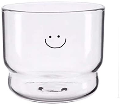 ZGBOP Wassergläser Smiley Love Cup Glas stapelbar Kaffee Obst Milch Tee Tasse Milchbecher Pudding Eisbecher Frühstücksbecher Trinkbecher