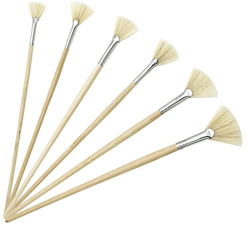 Hog Bristle Fan Paint Brushes for Acrylic & Oil or Watercolour Painting Art Artists Set, LEA-SHALL 6 PCS Paintbrush Natural Hair Professional Pens Brush with Long Wood Handle
