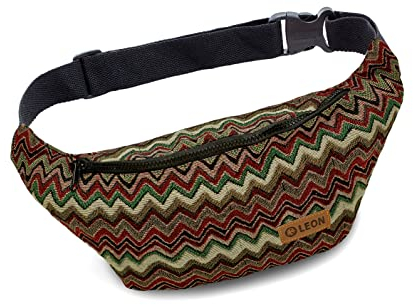 Leon Gürteltasche Bauchtasche Hüfttasche 100% Baumwolle Fanny Pack Belly Belt Moon Bag Bumbag Boho Hippie Tribal (GT zikzakbunt)