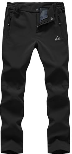 donhobo Damen Wanderhose Outdoorhose Wasserdicht Softshellhose Winddicht Warm Gefüttert Snowhose Skihose Winter Trekkinghose (Schwarz, XXL)
