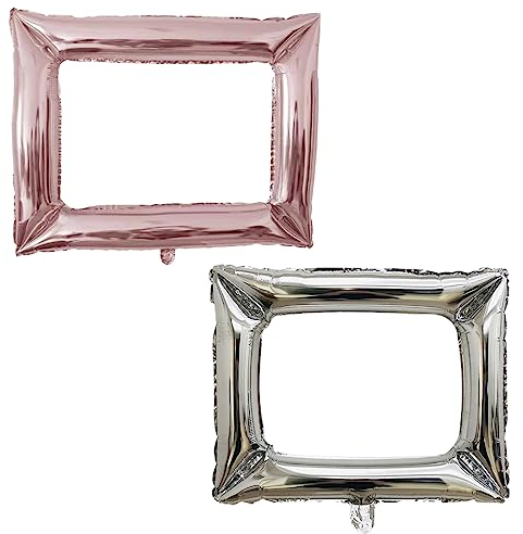 SJBAUTYO 2pcs Cornice per Selfie Gonfiabile,Photo Frame Compleanno,Photo Booth Frame Puntelli,Fotografia Decorazione per Festa,Compleanno Gadget Foto Fai da Te,Grande,argento,oro rosa,98 cm