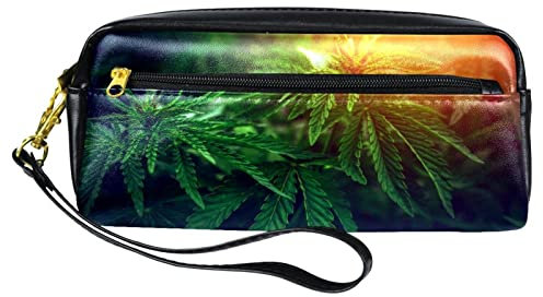 PU Federmäppchen Stifttasche Student Schreibwaren Tasche mit Reißverschluss für Jungen Mädchen, Schule & Bürobedarf - Cannabis Bush, multi, 20.5x5x8.5cm/8.1x2x3.3in, Taschen-Organizer