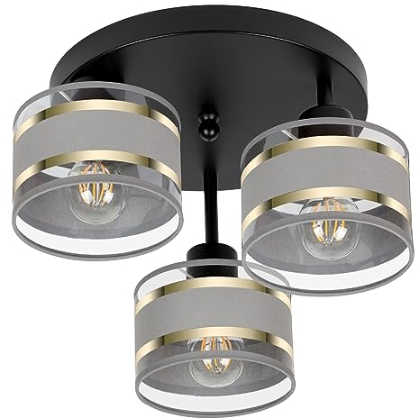 alfalux Deckenlampe Mit 3 Lampenschirmen Moderne LED Deckenleuchte Leuchte Lampe Wohnzimmerlampe Schlafzimmerlampe Kinderzimmer Wohnzimmer Schlafzimmer Badezimmer Küche Deckenleuchten TI-3030SC-GRGRGR