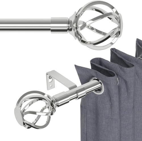 gardinenstange silber 365 cm lang mit gedrehten Käfigendstücken, wandmontage gardinenstangen edelstahl set, Metall 16mm gardinenstange 3.6m, gardinenstange für outdoor wetterfest