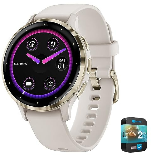 Garmin 010-02785-04 Venu 3S Health Fitness GPS Smartwatch con bisel de acero dorado con caja marfil de 41 mm | Modelo oficial de socio de EE. UU. | Paquete con paquete de protección mejorada CPS de 2