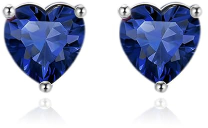 Zolkamery Ohrringe Silber 925 Stecker, 925 Sterling Silber Saphir Geburtsstein Ohrstecker, Hypoallergen 6mm Klein Liebe Herz Schlafen Knorpel Zirkonia Ohrstecke, Geburtstagsgeschenk für Damen Mädchen