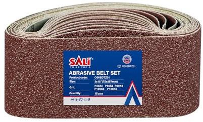 SALI Schleifbänder 15 Stück 75x457mm Schleifband Set Mixpack (je 3 x Korn 40/60/80/100/120) Bandschleifpapier für Bandschleifer Schleifmaschine zum Holz Metall Schleifen,Feilen,Schärfen und Entrosten