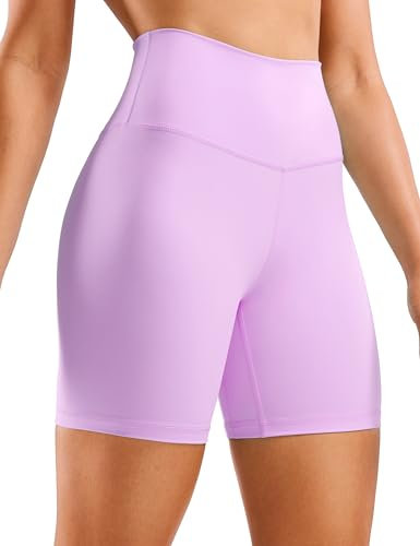 CRZ YOGA Naked Feeling Damen Radlerhose Blickdicht Hohe Taille Kurze Sporthose Yoga Sommer Shorts für Gym Sport - 15cm Flieder 38