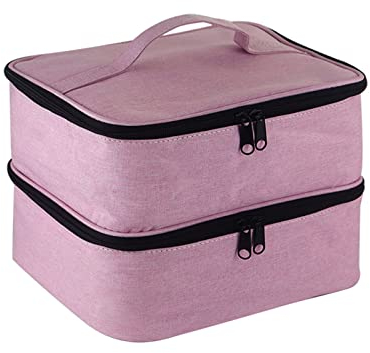 SOONHUA Kosmetikkoffer, Nagellack Aufbewahrung Tasche, Rosa Doppelschicht Nagellack Aufbewahrung Box für 30 Flaschen Nagellampe Nagelzubehör Nageltrockner
