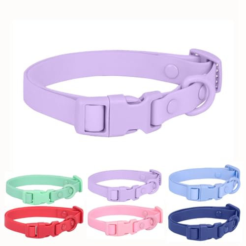 Waterproof Dog Collar, Purple Silicone Dog Collar Plastic PVC Rubber Washable Quick Release Buckle Outdoor Puppy Collars Durable Adjustable for Small Medium Large Dogs, S