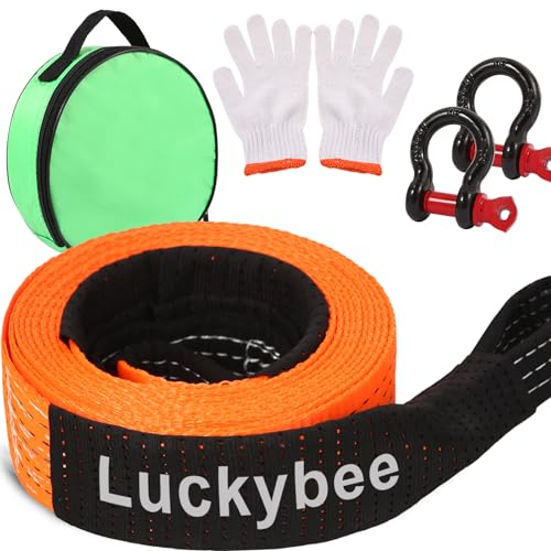 Corde de Remorquage Voiture 5M - Cordes de Remorquage 10 Ton (22,000Lbs),Heavy Duty Sangle Remorquage,Kit de Sangle de Remorquage avec 2 Crochets 2 Gants pour Remorques d'urgence et Routières (Orange)