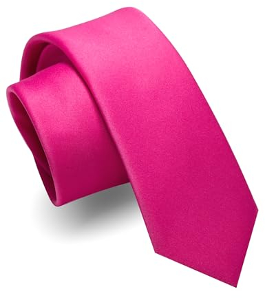 JEMYGINS Schmale Herren Matte Krawatte einfarbig in verschiedenen Farben 6cm heißes Rosa