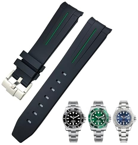 SOMKB Uhrenarmband für Rolex Submariner 20 mm Daytona wasserdichtes Uhrenarmband, 21 mm / 22 mm, gebogenes Ende, Gummi / Silikon