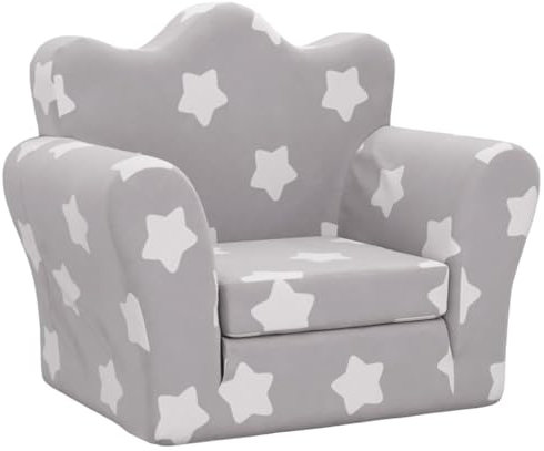 vidaXL Schlafsofa für Kinder, 2-in-1 Kindersofa mit Schlaffunktion, Kindersessel Sofa Abnehmbarer Bezug, Kindercouch Couch Kindermöbel, Hellgrau Sterne Weich Plüsch