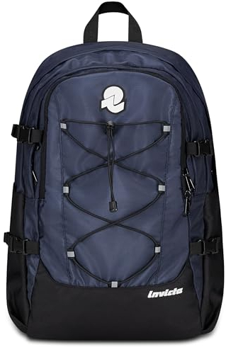 Invicta Zaino Ufficio Invict-Act Plus Plain, Blu, Doppio Scomparto Con Tasca PC, Tasca Borraccia, Tasca Con Organizer, Cinghia Vita, Nastri Torace e Regolazione Volume, Zaino Lavoro Scuola Viaggio