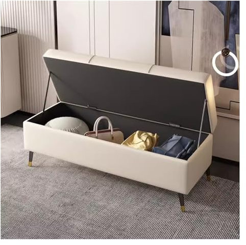 WIGSELBL Upholstered Storage Bench Fabric Ottoman for Living Room,Footrest Shoe Bench with Hinged Lid,Modern Ottoman End of Bed Bench with Metal Legs (Color : Cream, Size : 100CM)