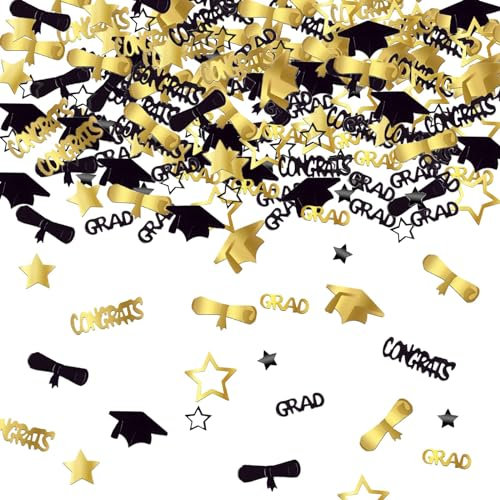 Gold und Schwarz Abschlusskonfetti 2024, 1000 Stück, Grad Konfetti, Klasse 2024, Party-Tischdekoration für Abschlussfeier 2024