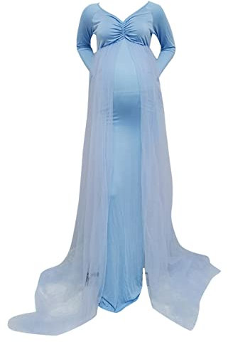 TDEOK Robe enceinte pour séance photo - Robe de grossesse - En tulle solide - Accessoire photo - Robe de fête, bleu, L