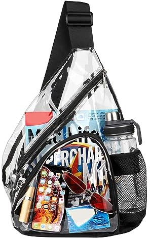 Clear Slings Bag Stadium zugelassene Männer Frauen PVC Chest -Beutel klarer Schulter -Rucksack mit Wasserflaschentasche und verstellbarem Riemen für Konzertstadion -Umhängetaschen