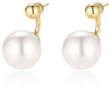 YAXUN Perlenohrringe für Damen 925 Sterling Silber Vergoldet, Gold Kugel Ohrstecker und große Perlen Tropfen Ohrringe Schmuck Geschenke für Frauen und Mädchen