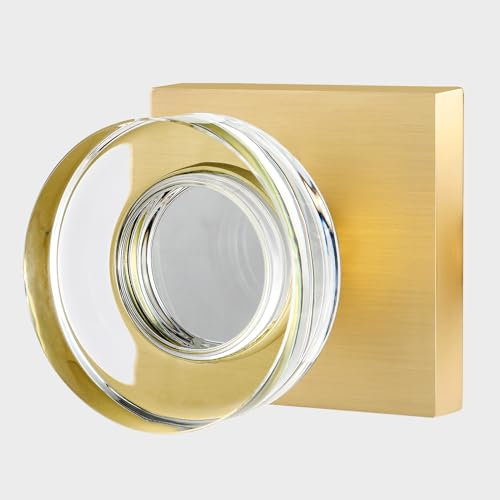 newliplace Passage Crystal Door Knobs Interior Glass Door Knob for Closet and Hallway, Brushed Gold Square Door Knobs, Modern Satin Brass Door Handles