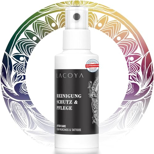 LACOYA® - Piercing & Tattoo Pflege-Spray (ohne Alkohol) - 75ml Reinigungsspray für tägliche Piercing Pflege & Reinigung - After-Care für Körper, Bauchnabel, Lippe, Nase, Ohr [MADE IN GERMANY]