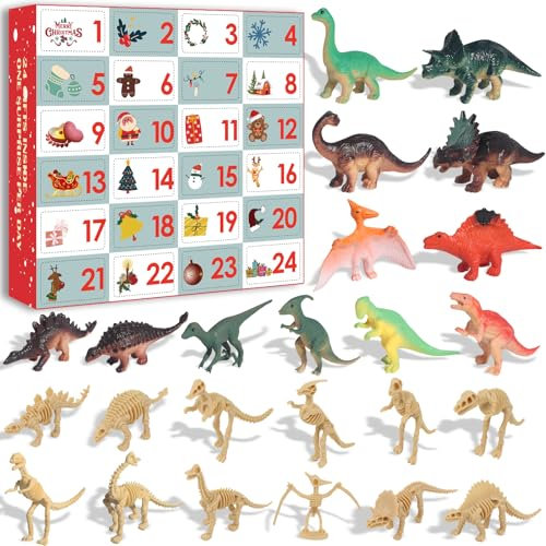SANYHOM Adventskalender Dinosaurier 2025 Kinder, mit 24 Dinosaurier Figuren Adventskalender Weihnachtskalender Geschenk für Kinder ab 3 Jahren