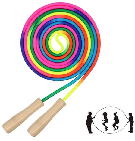 16 FT Long Skipping Rope, Adjustable Double Dutch Jump Rope for Kids, 5m Rainbow Multiplayer Rope for Boys & Girls' Outdoor Exercise & Game