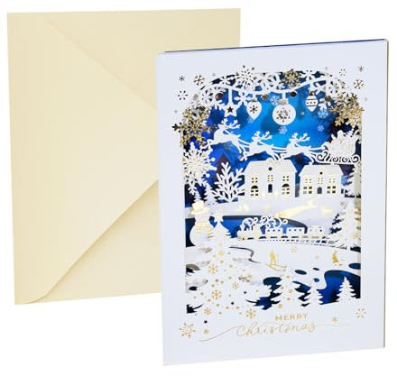 GEHENFRUCHT 3D Weihnachtskarten 3D Weihnachtsgrußkarte mit Umschlag, Geschenkkarte Weihnachten Pop up Weihnachtskarten Geschenk für Weihnachten, Chrismas (3D Karten Blaues Hirsche)