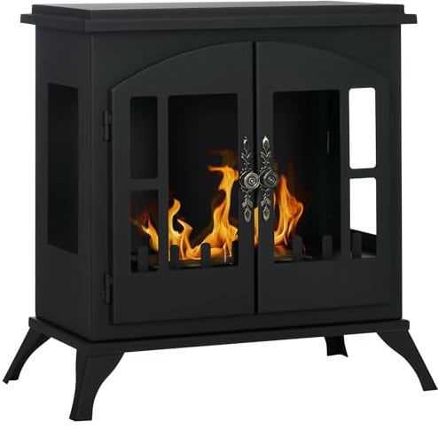 HOMCOM Camino a Bioetanolo Autoportante in Acciaio Inox, Biocamino con Bruciatore da 0.9L per 3 Ore di Durata, 55x31x55cm, Nero