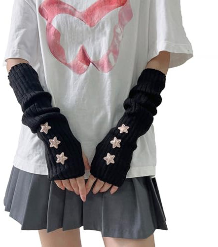 BelleVive Y2K Gestrickte Armstulpen Japanisches Harajuku Cosplay Lolita Süße Fingerlose Fäustlinge Daumenloch Handschuhe, Y2k Armstulpen Fingerlose Handschuhe Cosplay Kostüm für Teenager