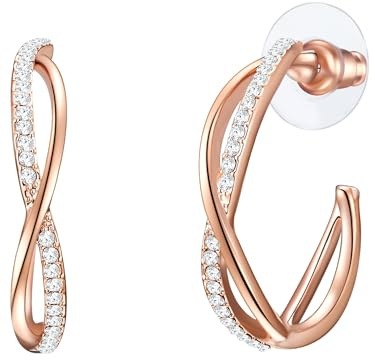 Lulu Jane Damen Ohrringe Metall-Legierung roségold | rosévergoldet 14 Karat, Creolen, Glaskristall, weiß