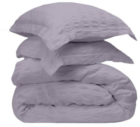 Z&A Homz Z&A - Super King Size Seersucker Duvet Cover Set With Pillow Cases - Luxury Soft Touch Polyester Microfiber Quilt Cover - Microfiber & Washable Comforter Set (Lilac, King (225x225cm))