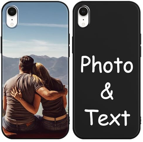 Phoona Personalisierte Handyhülle für iPhone XR 6,1'', Personalisiert Hülle mit Selbst Gestalten Foto Bild Schutzhülle, Personalisiert Individuelle Text Silikon Stoßfest Case für iPhone XR,Schwarz