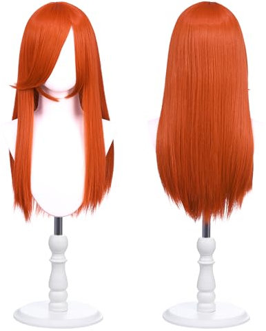 60cm Universelle Kostümperücke mit 2 Haarnetzen für Cosplay, Halloween & Themenpartys (Orange)