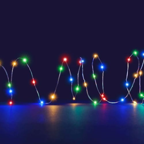 LEALIGHT blachere illumination Guirlande Solaire Micro LED – 20m – 200 LED Multicolore – Câble Argent – Usage Extérieur – Lumière Fixe – Fil lumière solaire – Guirlande Jardin Terrasse Balcon