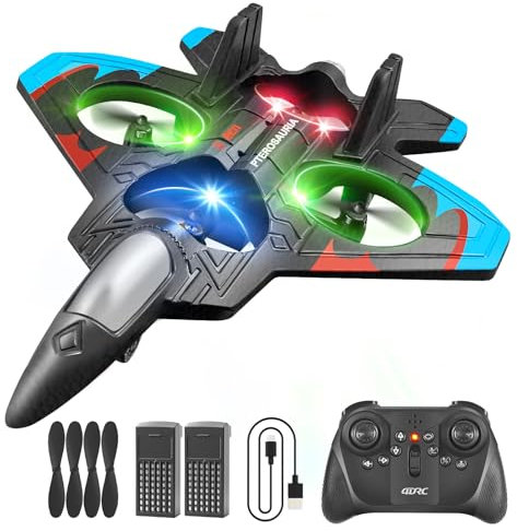 4DRC V32 RC Plane, Foam Remote Control Airplane with Light, 2 Batteries, 360° Flip, Gyro Stabilize Systems, 3 Speeds Adjustable RC Fighter Jet Planes Toy Gifts for Kids Boy Beginners Adults
