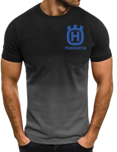 QATOBI Maglietta Uomo Colore H.u.s.q.v.a.r.n.a, T-Shirt Estiva di Base con Scollo Rotondo, Tops Estivi Sportivi A Maniche Corte(Grey Black,XL)