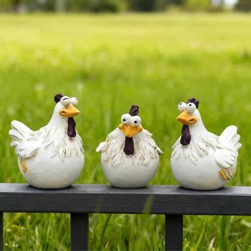 NIWWIN Lustige 3er-Set Harz-Hühnerfiguren für Garten, Terrasse & Wohnzimmer – Wetterfest, Farbbeständig & Dekorativ Gartenliebhaber!