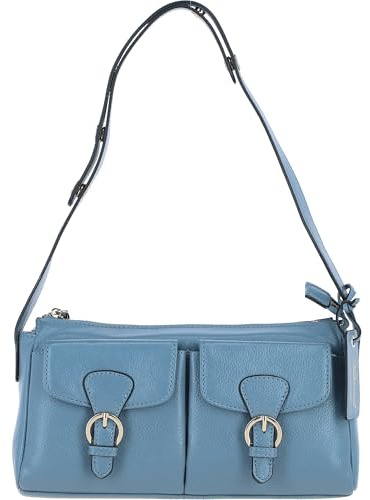 Ashwood Chic and Stylish Leather Shoulder Bag – Adjustable Strap, Front Pockets & Gold Hardware: 64416 (Denim)