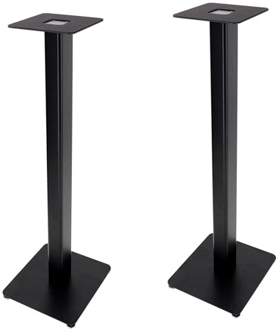 Floor Speaker Stands (Pair), 82cm Tall, Heavy-Duty Metal Trays 17.8x17.8cm, Supports up to 20kg - for Monitor Speakers, Bookshelf Speakers & Satellite Speakers (Black)