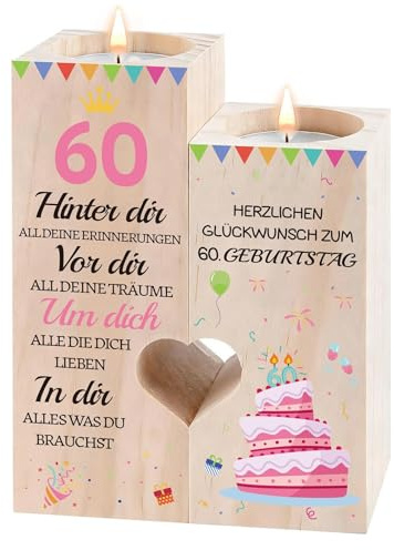 Belillpipi 60 Geburtstag Frau Geschenk, Kerzenständer Geschenke 60. Geburtstag, Deko 60 Geburtstagsgeschenk Für Frau, Mama, Oma, Schwester, Freundin