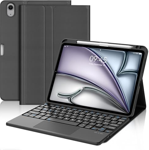 JADEMALL Keyboard Case for iPad Air 11 Inch (M4 2026, M3 2025, M2 2024), UK Layout Wireless Detachable Bluetooth Keyboard with Slim Cover and Trackpad for iPad Air 10.9 Inch (5th Gen, 4th Gen), Black