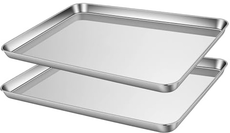 SOUJAP 2 Pack Stainless Steel Baking Tray, 44 x 31 x 2.5 cm Rectangle Baking Pans, Metal Oven Sheet for Cooking, Silver