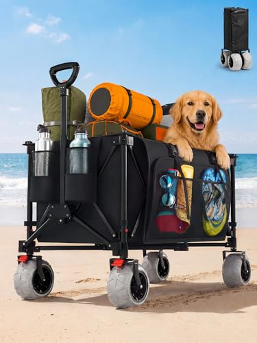 JUMMICO Faltbarer All Terrain Bollerwagen 200 Liter Volumen 9 Zoll Große PU Reifen Strandfest Strand Einkauf Camping Transportwagen
