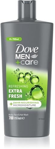 Dove Men+Care - Gel de ducha 3 en 1 para cuerpo, cara y cabello, con efecto de cuidado 24H, 700 ml, 8 unidades