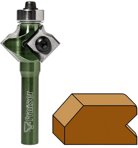 Fraiser Kantenfräser 3-in-1 - Fasenfräser 45 Grad, Abrundfräser / Radiusfräser R4 und V-Profilfräser 90 Grad, mit Kugellager und Wendeplatten, 6,35 mm Schaft - für Oberfräse, Kantenfräse und Frästisch