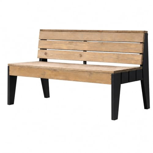 SG SiestaGarden Gartenbank 150 cm aus FSC/PEFC Holz, 3 sitzer | Wetterfeste Sitzbank mit Rückenlehne und schwarzen Beinen, moderne Balkonmöbel für Terrasse, Eingang, Balkon und Garten