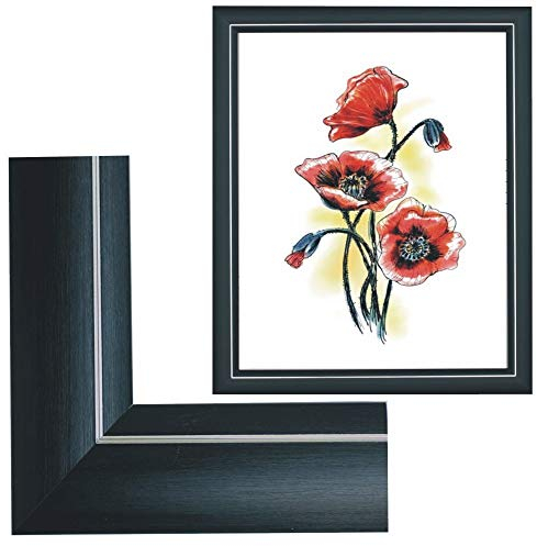 RAABEC Bilderrahmen für Bilder der Größe 40x50cm, Farbe Schwarz matt mit Silberstreifen, ideal für Malen nach Zahlen Bilder der Größe 40x50cm z.B. von Schipper (ohne Glas)