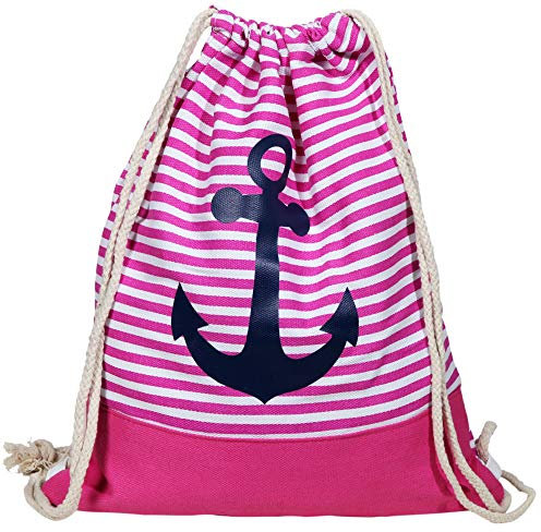 ChamCham Damen-Rucksackhandtasche Stoff Anker Motiv Anchor Turnbeutel (Pink)